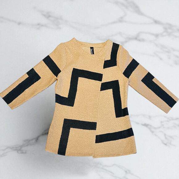 BEREK Classic Crinkle Jacket Top Sz Petite Medium Bold Gold Black Art Snap Close - Picture 8 of 9